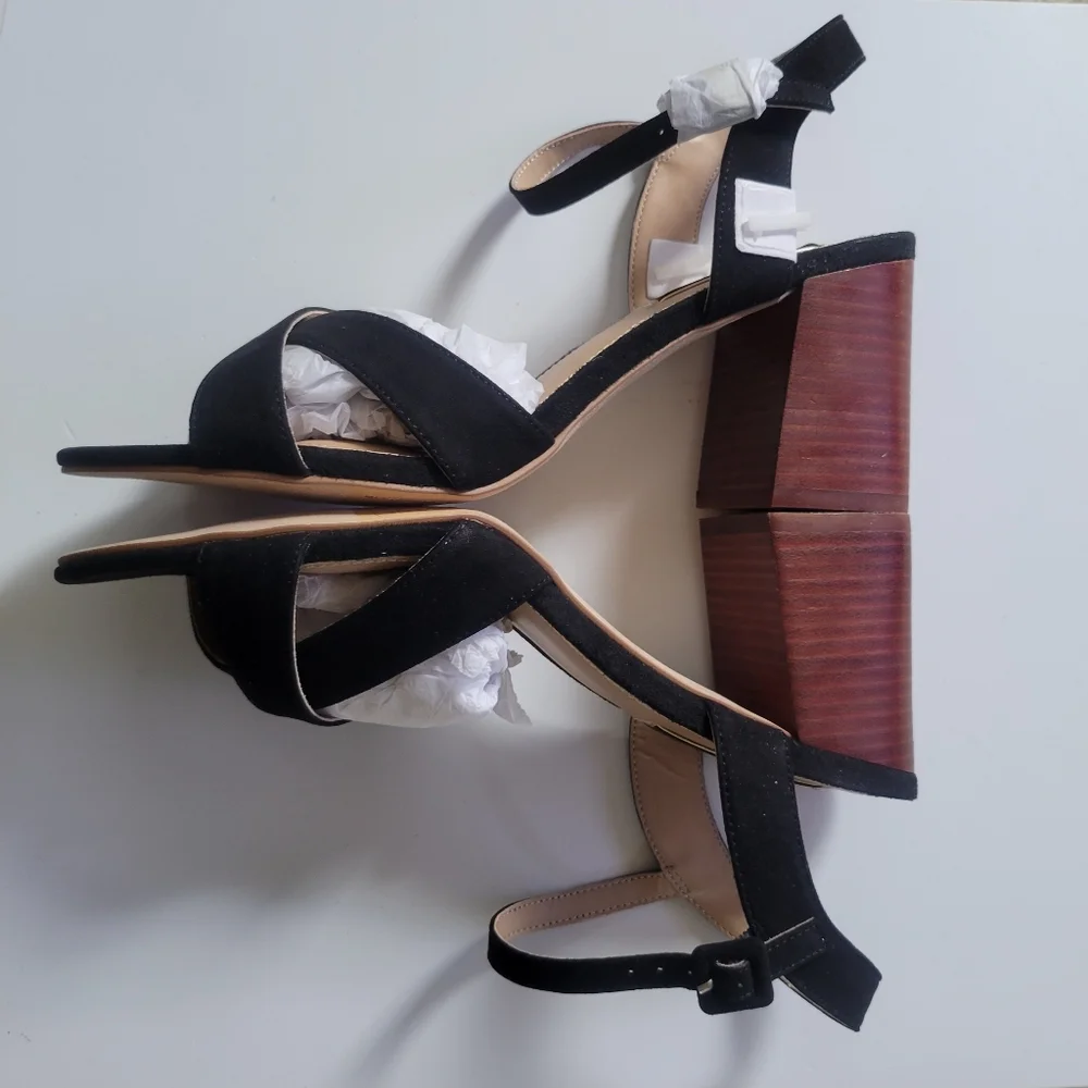 Kensie Exalia Black Suede Block Heel‎ Sandals – Women's Size 9